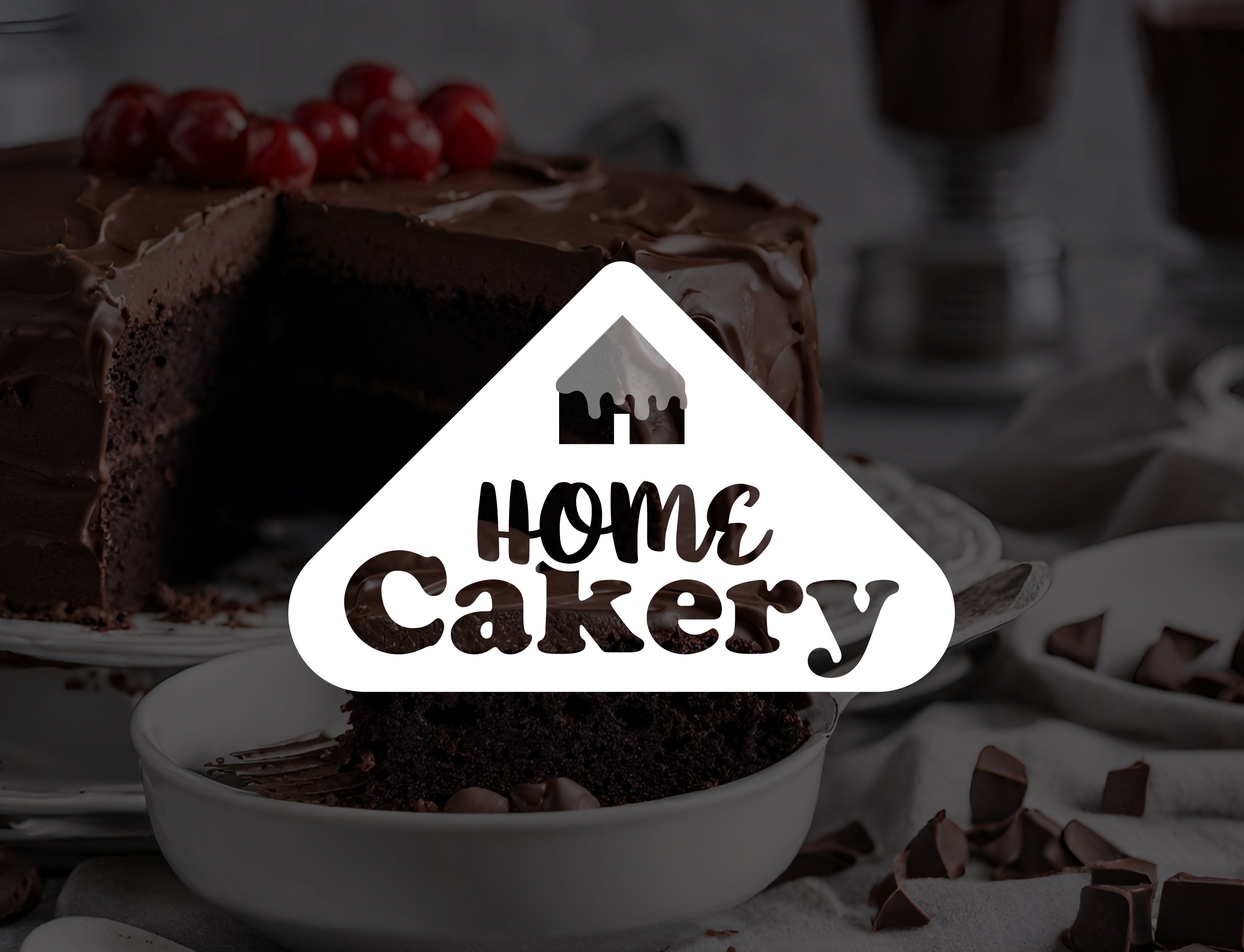 Home Cakery logo in front of cake image